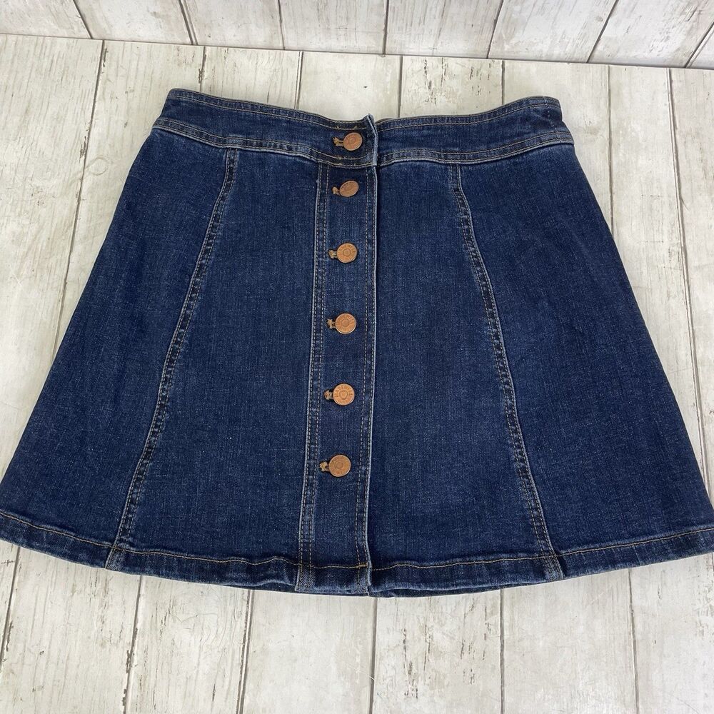 Madewell Dark Indigo Button Front Denim A-Line Mini Skirt J9625 Womens Size 2